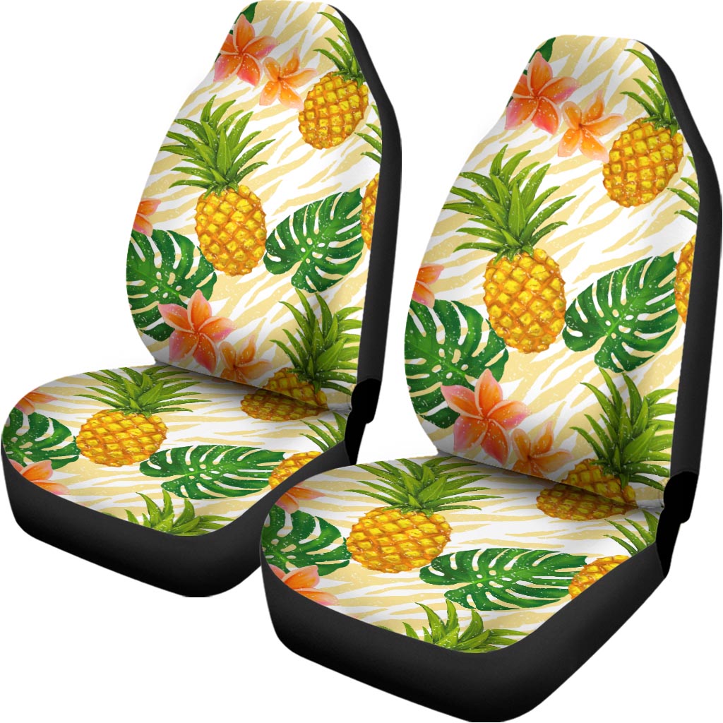 Beige Zebra Pineapple Pattern Print Universal Fit Car Seat Covers