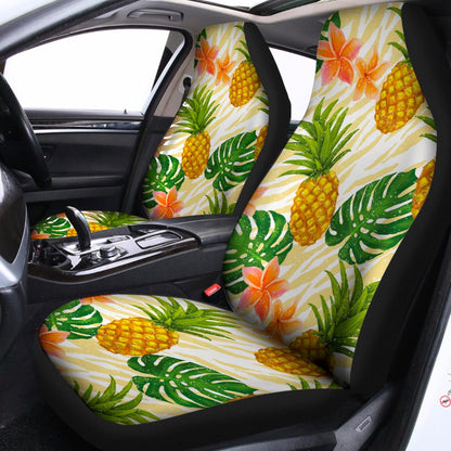 Beige Zebra Pineapple Pattern Print Universal Fit Car Seat Covers