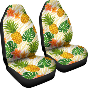 Beige Zebra Pineapple Pattern Print Universal Fit Car Seat Covers