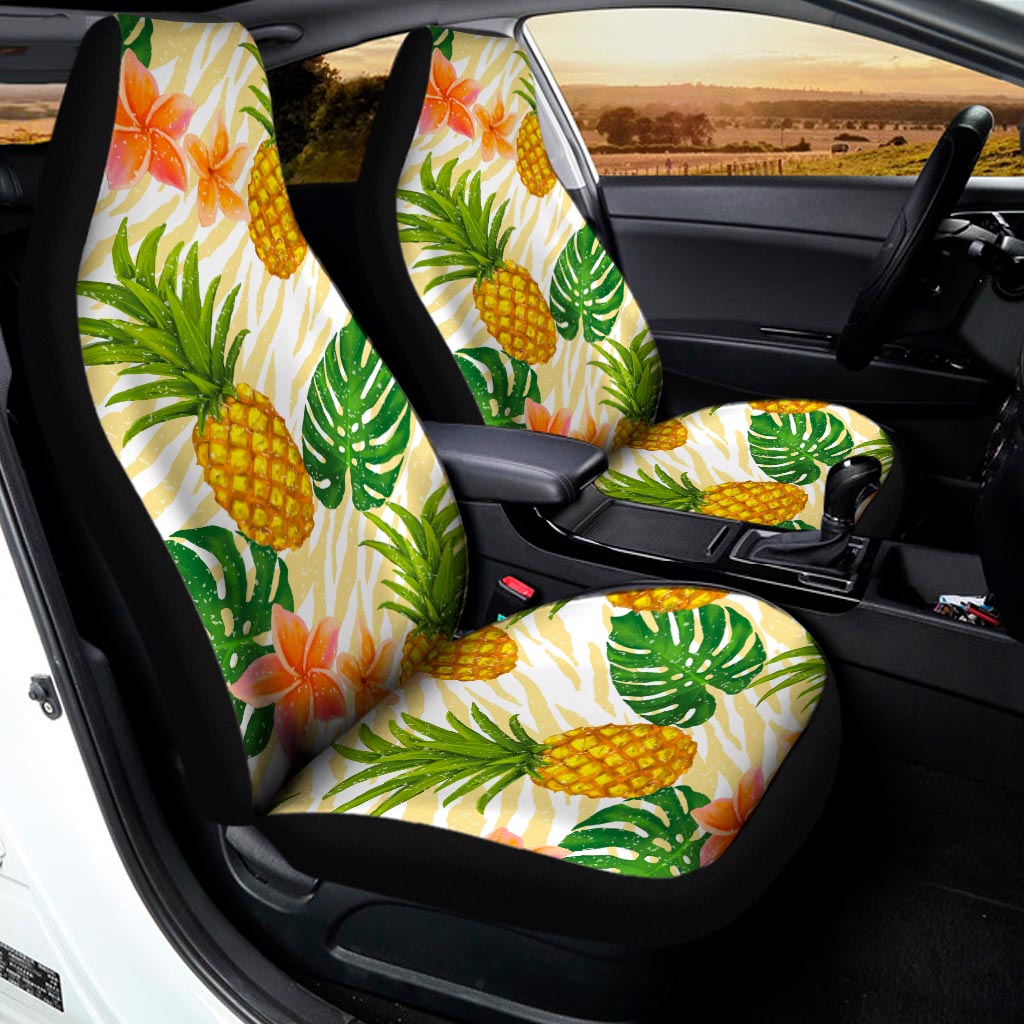 Beige Zebra Pineapple Pattern Print Universal Fit Car Seat Covers