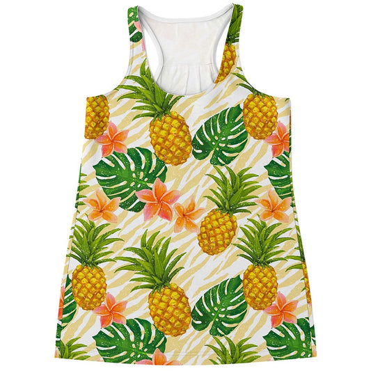Beige Zebra Pineapple Pattern Print Women's Racerback Tank Top