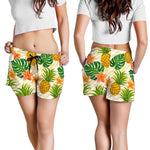 Beige Zebra Pineapple Pattern Print Women's Shorts