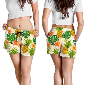 Beige Zebra Pineapple Pattern Print Women's Shorts
