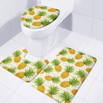 Beige Zig Zag Pineapple Pattern Print 3 Piece Bath Mat Set