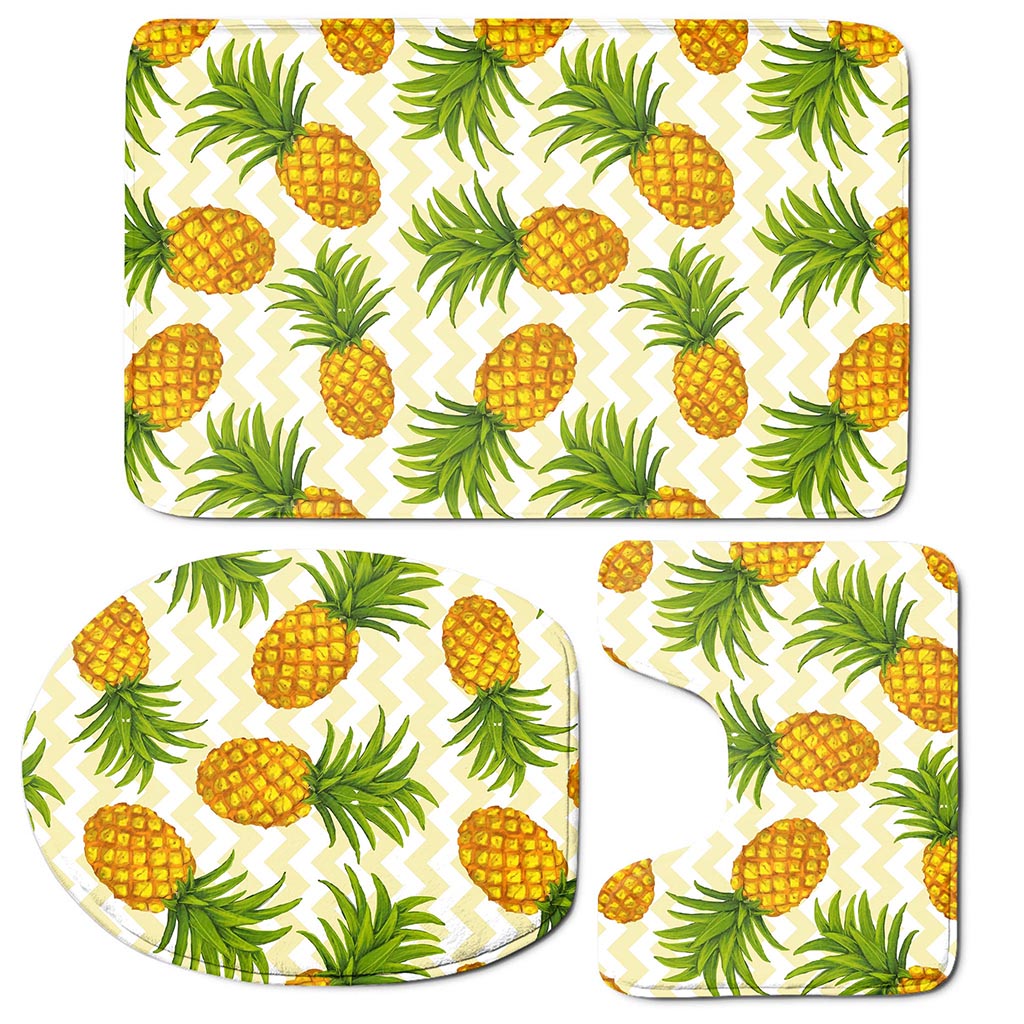 Beige Zig Zag Pineapple Pattern Print 3 Piece Bath Mat Set