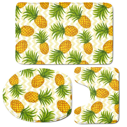 Beige Zig Zag Pineapple Pattern Print 3 Piece Bath Mat Set