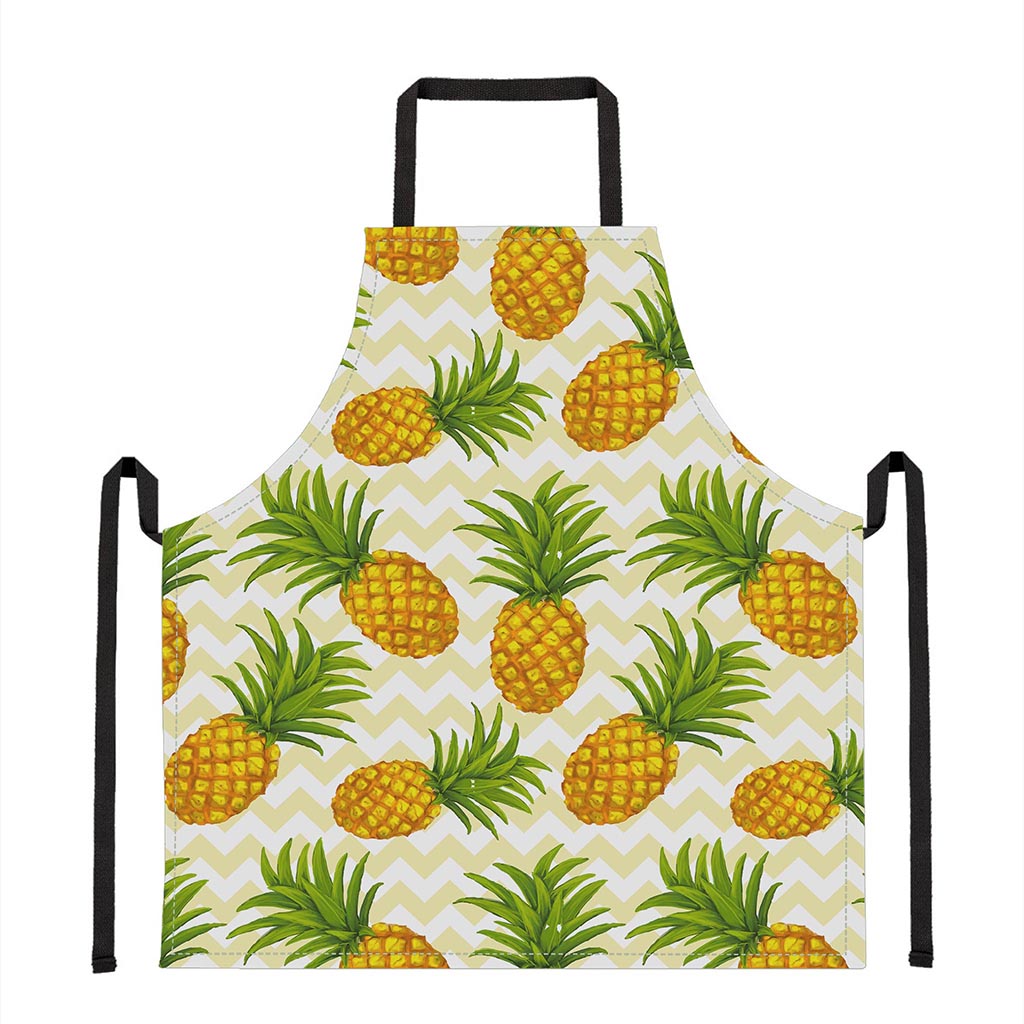 Beige Zig Zag Pineapple Pattern Print Apron