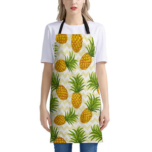 Beige Zig Zag Pineapple Pattern Print Apron