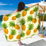 Beige Zig Zag Pineapple Pattern Print Beach Sarong Wrap