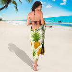 Beige Zig Zag Pineapple Pattern Print Beach Sarong Wrap