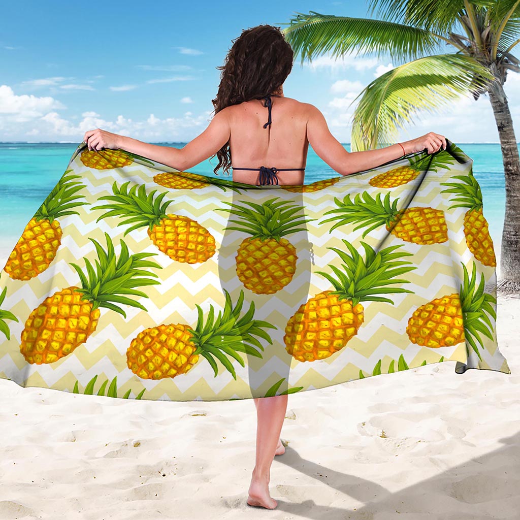 Beige Zig Zag Pineapple Pattern Print Beach Sarong Wrap
