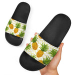 Beige Zig Zag Pineapple Pattern Print Black Slide Sandals