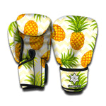 Beige Zig Zag Pineapple Pattern Print Boxing Gloves