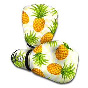 Beige Zig Zag Pineapple Pattern Print Boxing Gloves