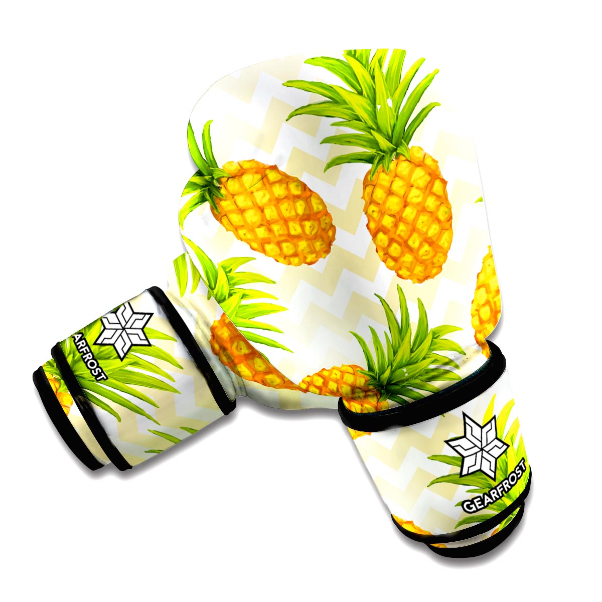 Beige Zig Zag Pineapple Pattern Print Boxing Gloves