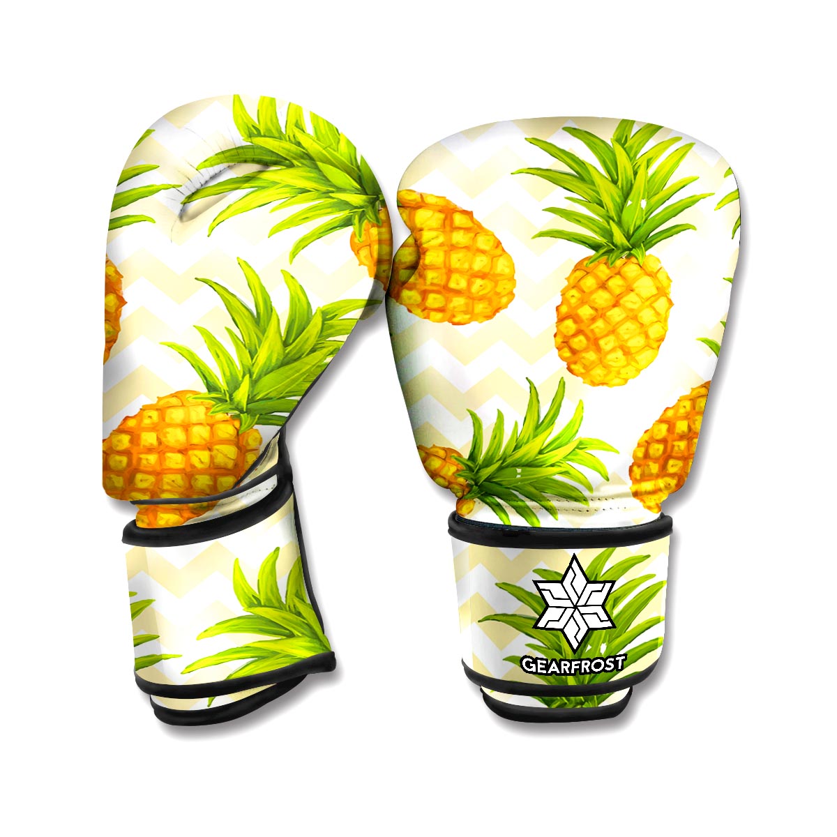 Beige Zig Zag Pineapple Pattern Print Boxing Gloves