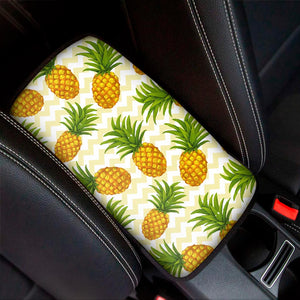 Beige Zig Zag Pineapple Pattern Print Car Center Console Cover