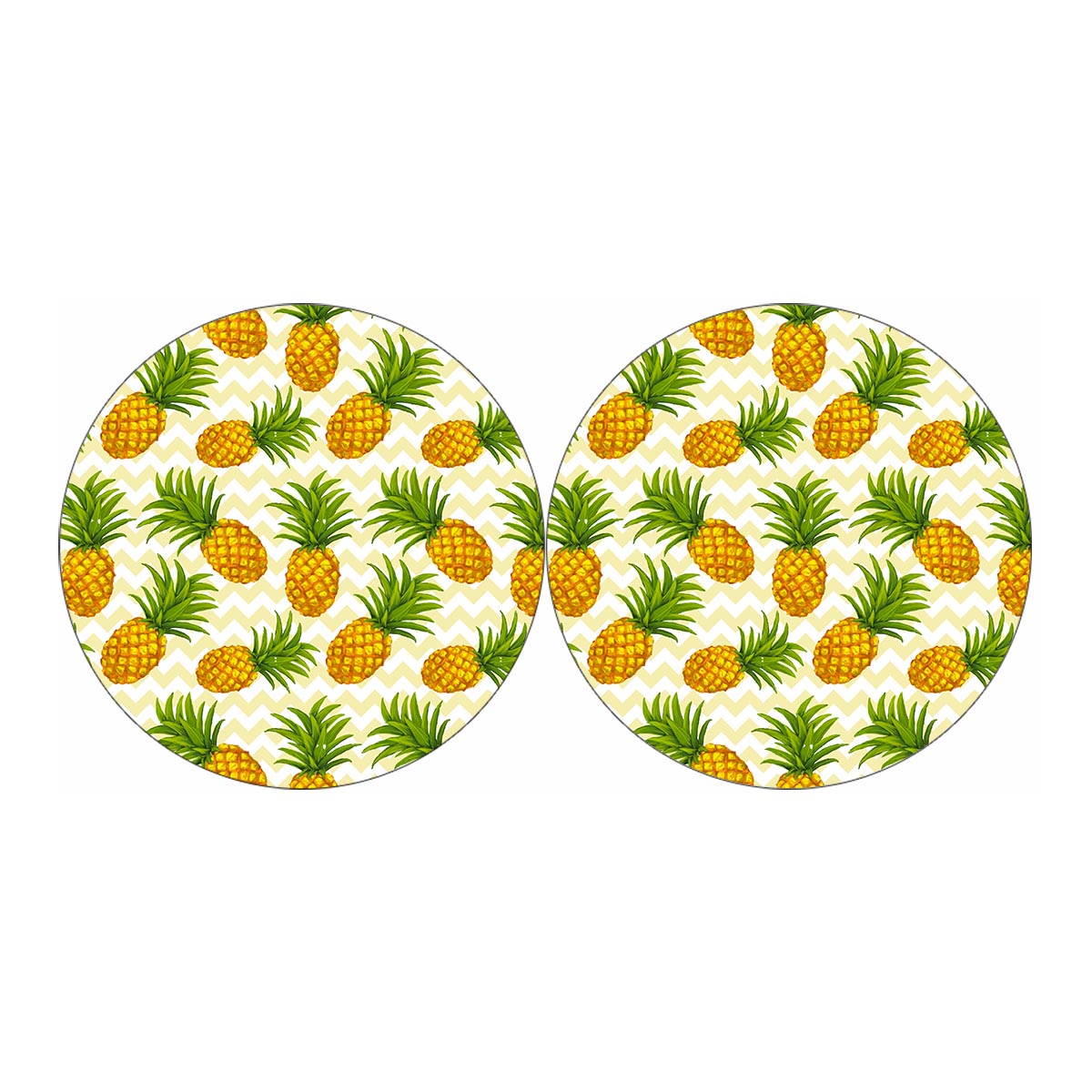 Beige Zig Zag Pineapple Pattern Print Car Coasters