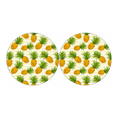 Beige Zig Zag Pineapple Pattern Print Car Coasters
