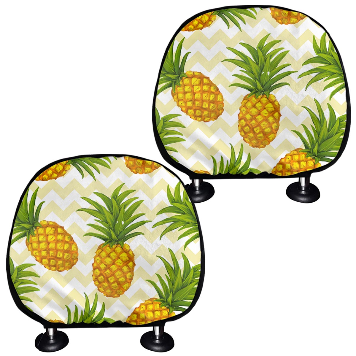 Beige Zig Zag Pineapple Pattern Print Car Headrest Covers