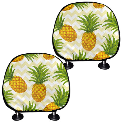 Beige Zig Zag Pineapple Pattern Print Car Headrest Covers