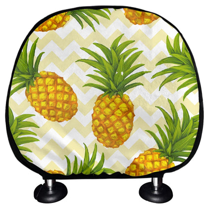Beige Zig Zag Pineapple Pattern Print Car Headrest Covers
