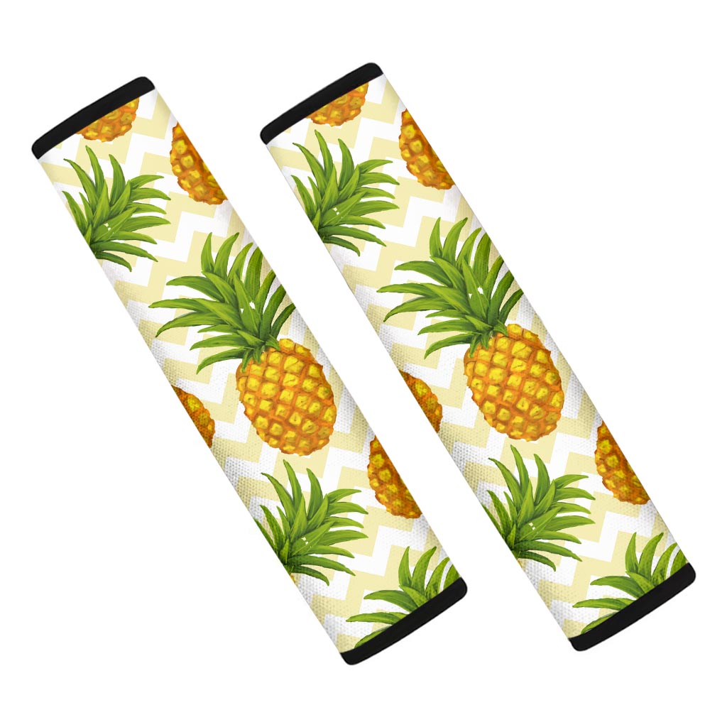 Beige Zig Zag Pineapple Pattern Print Car Seat Belt Covers