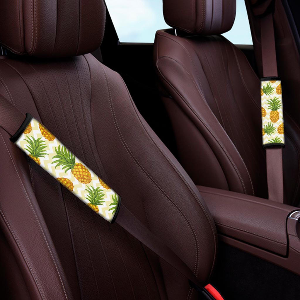 Beige Zig Zag Pineapple Pattern Print Car Seat Belt Covers