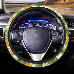 Beige Zig Zag Pineapple Pattern Print Car Steering Wheel Cover