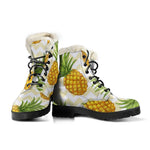 Beige Zig Zag Pineapple Pattern Print Comfy Boots GearFrost