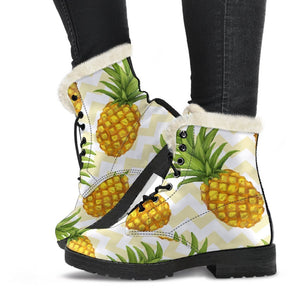 Beige Zig Zag Pineapple Pattern Print Comfy Boots GearFrost