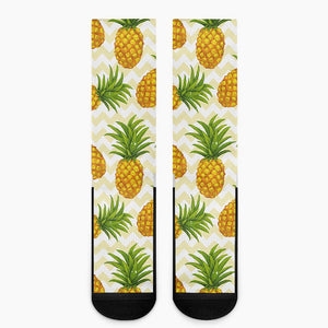 Beige Zig Zag Pineapple Pattern Print Crew Socks