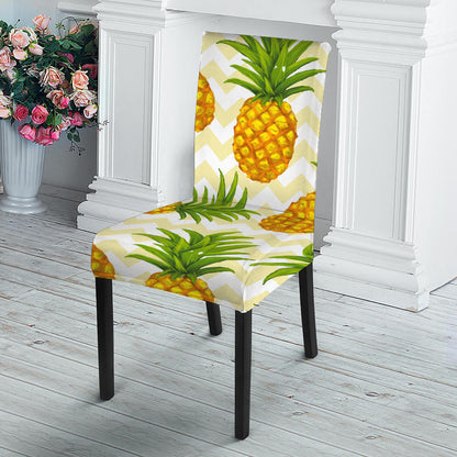 Beige Zig Zag Pineapple Pattern Print Dining Chair Slipcover