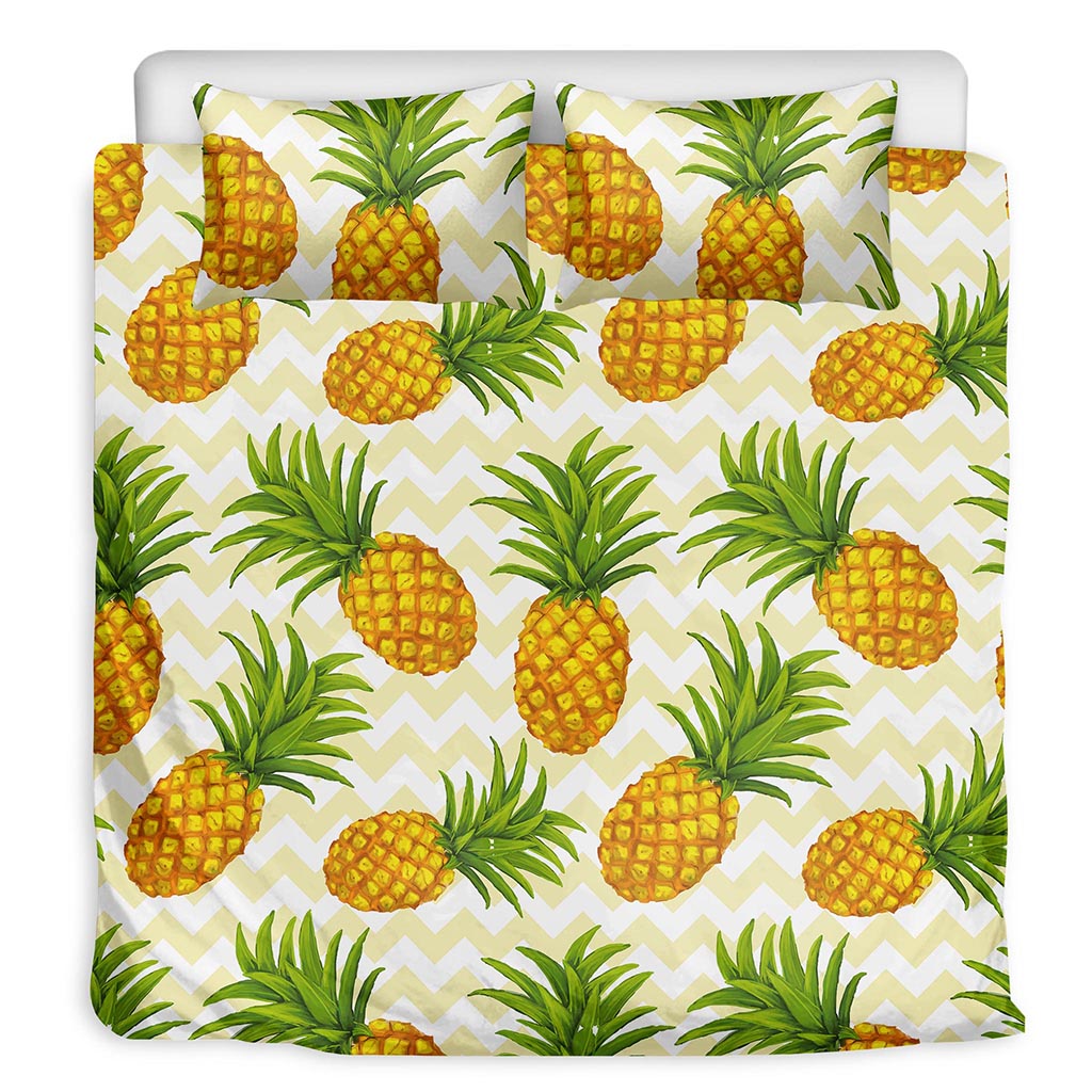 Beige Zig Zag Pineapple Pattern Print Duvet Cover Bedding Set