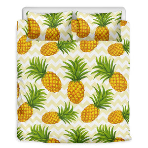Beige Zig Zag Pineapple Pattern Print Duvet Cover Bedding Set