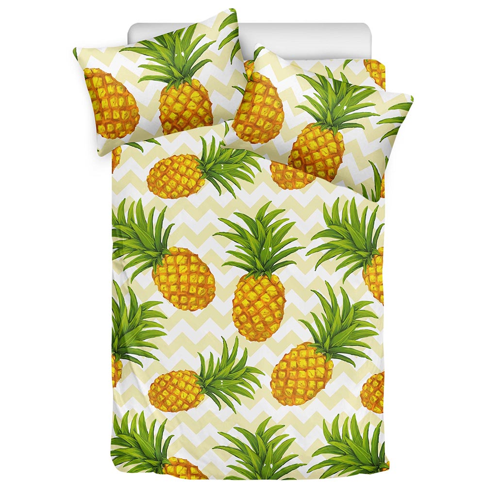 Beige Zig Zag Pineapple Pattern Print Duvet Cover Bedding Set
