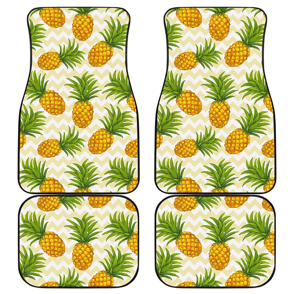 Beige Zig Zag Pineapple Pattern Print Front and Back Car Floor Mats