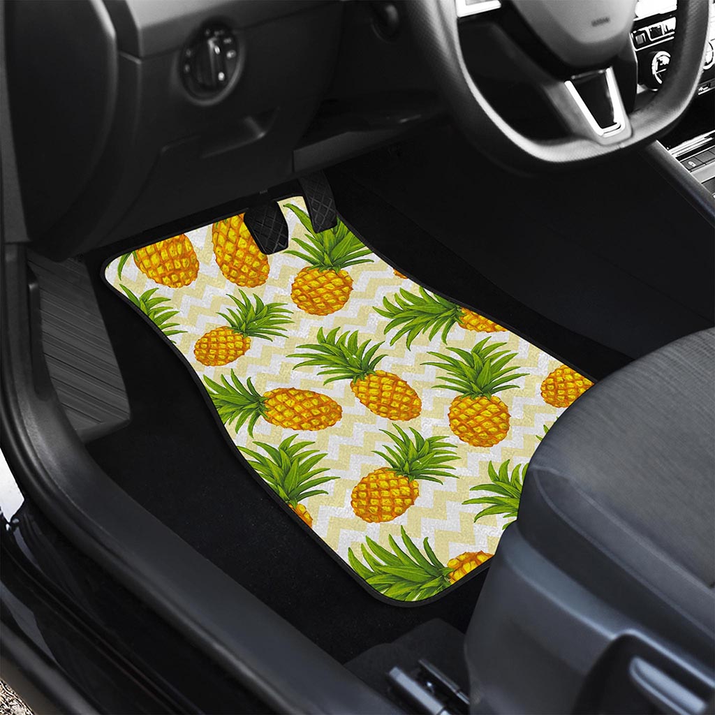 Beige Zig Zag Pineapple Pattern Print Front and Back Car Floor Mats