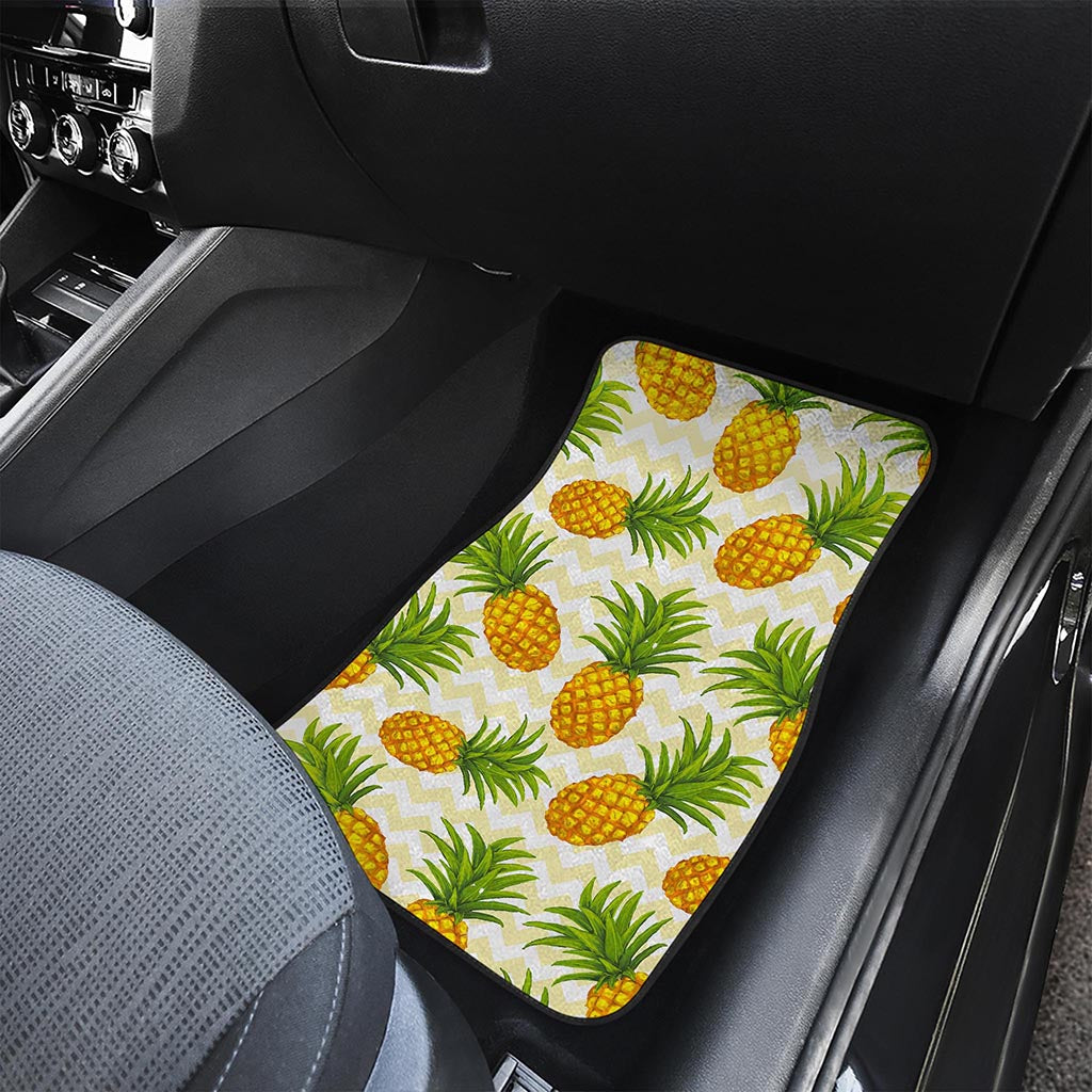 Beige Zig Zag Pineapple Pattern Print Front and Back Car Floor Mats