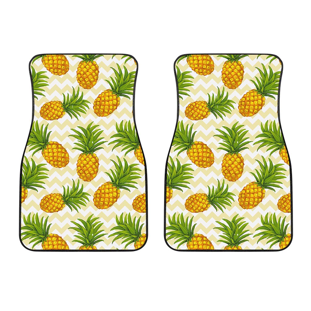Beige Zig Zag Pineapple Pattern Print Front Car Floor Mats