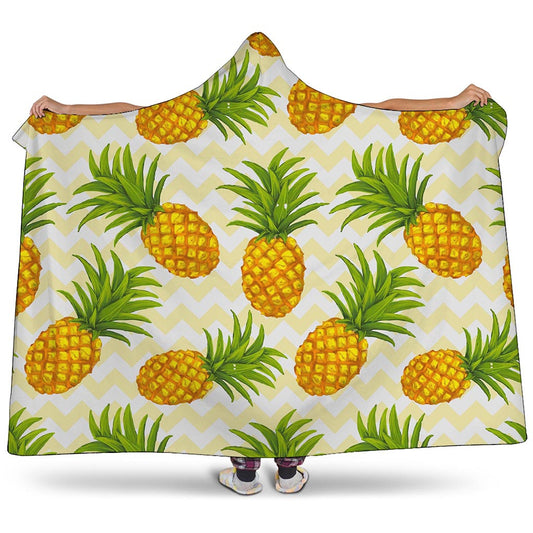 Beige Zig Zag Pineapple Pattern Print Hooded Blanket