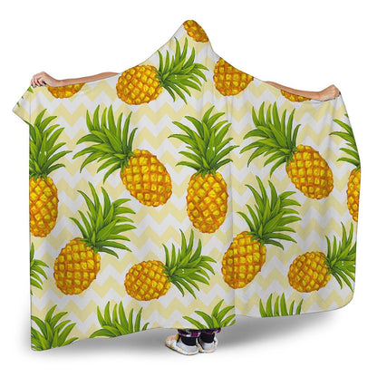 Beige Zig Zag Pineapple Pattern Print Hooded Blanket