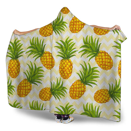 Beige Zig Zag Pineapple Pattern Print Hooded Blanket