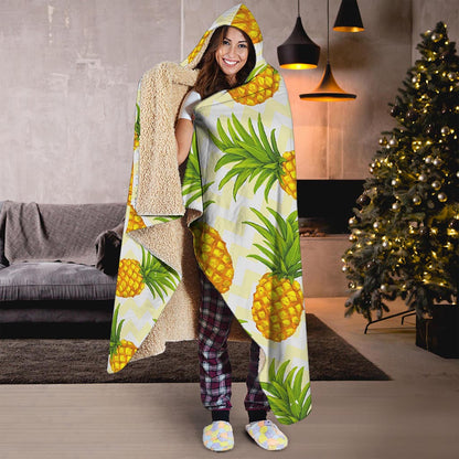 Beige Zig Zag Pineapple Pattern Print Hooded Blanket