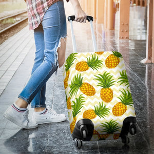 Beige Zig Zag Pineapple Pattern Print Luggage Cover GearFrost