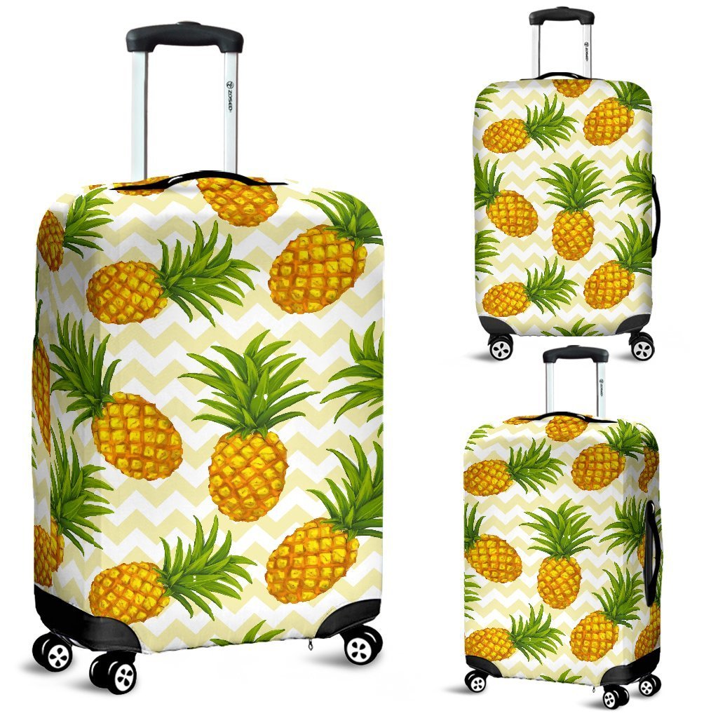 Beige Zig Zag Pineapple Pattern Print Luggage Cover GearFrost