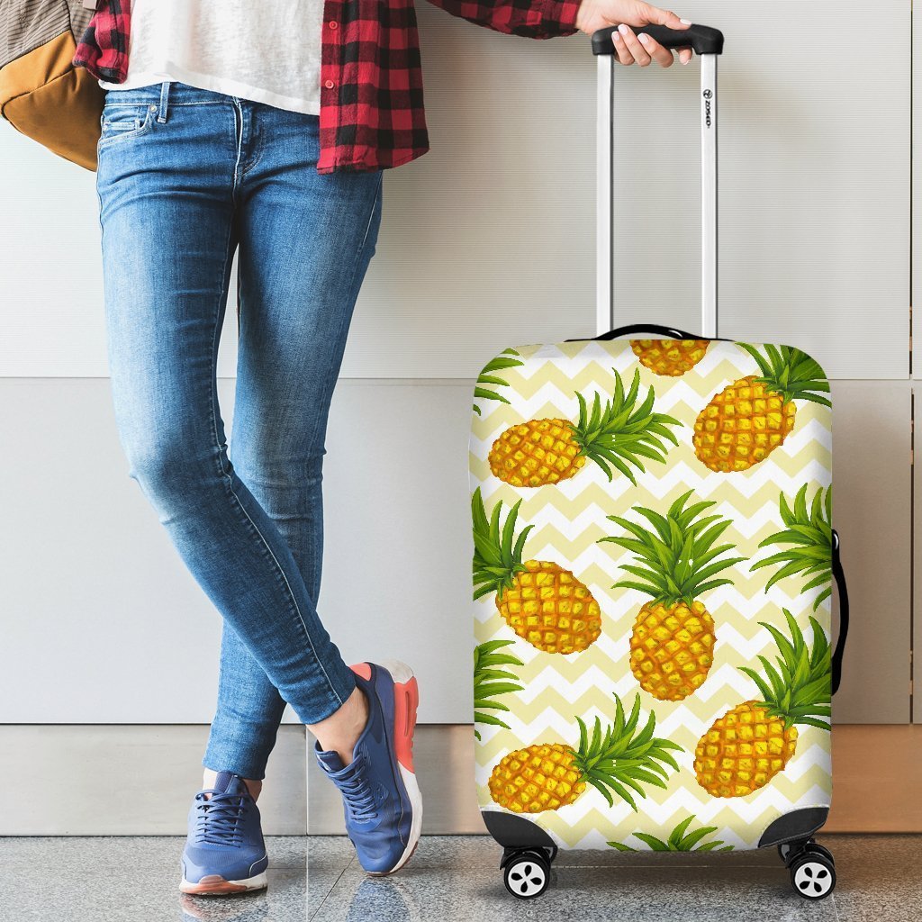 Beige Zig Zag Pineapple Pattern Print Luggage Cover GearFrost