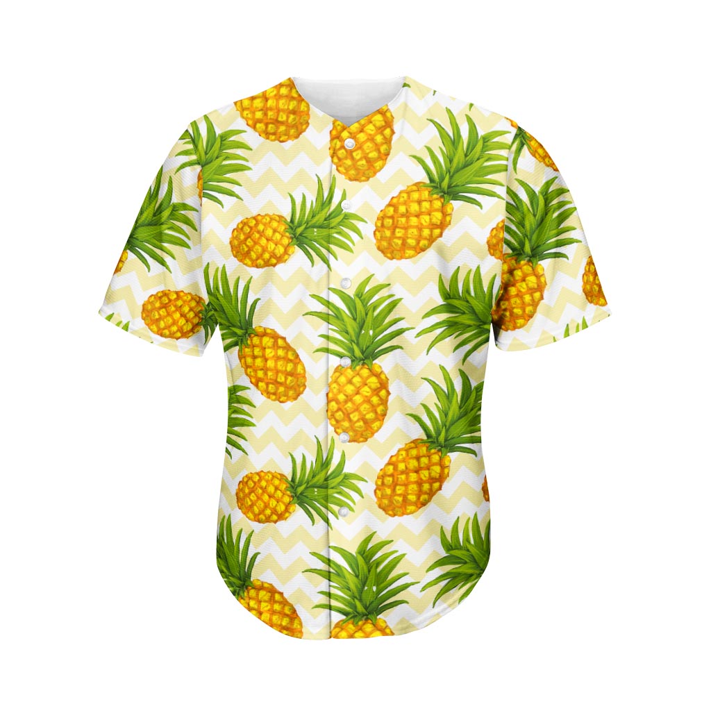 Beige Zig Zag Pineapple Pattern Print Men's Baseball Jersey