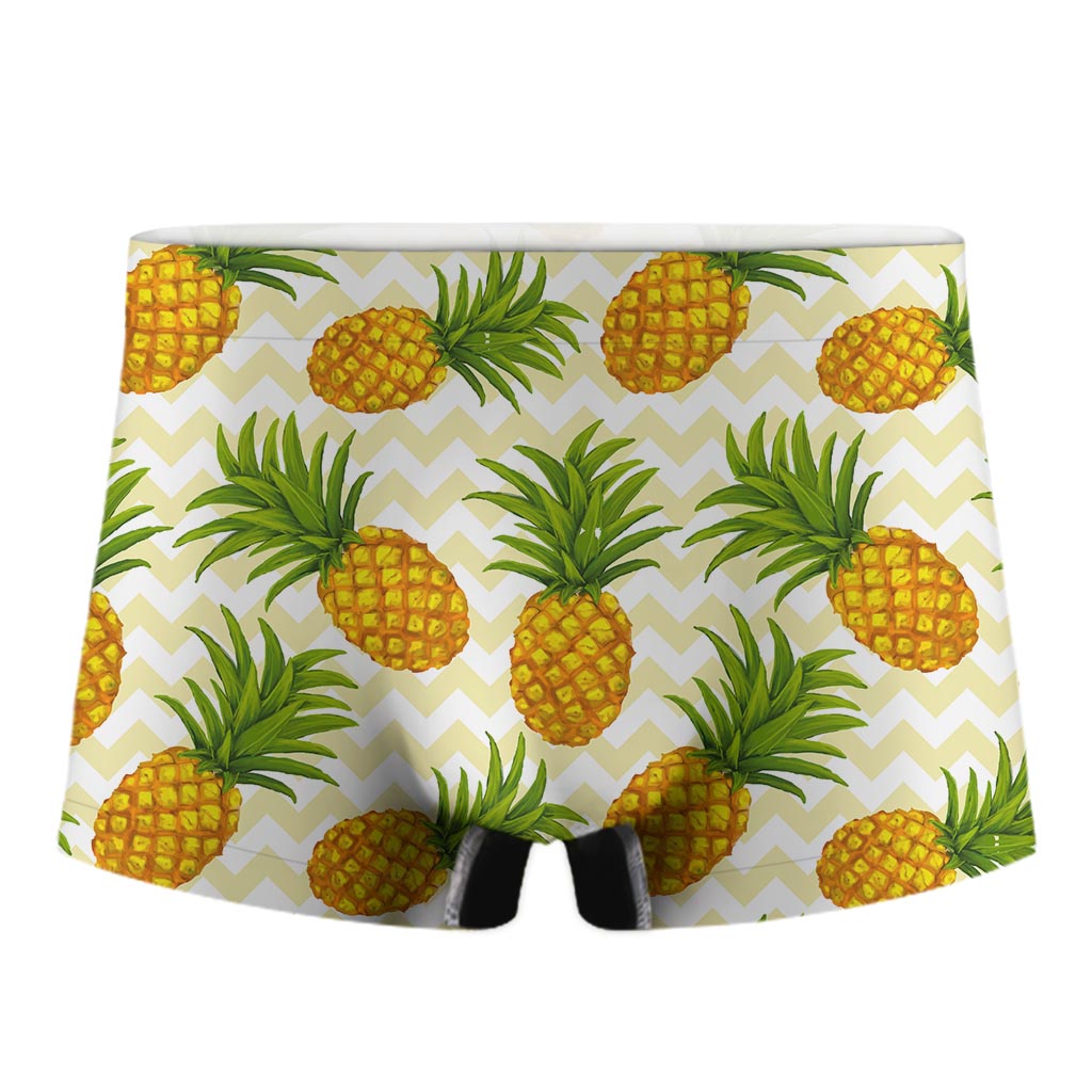 Beige Zig Zag Pineapple Pattern Print Men's Boxer Briefs