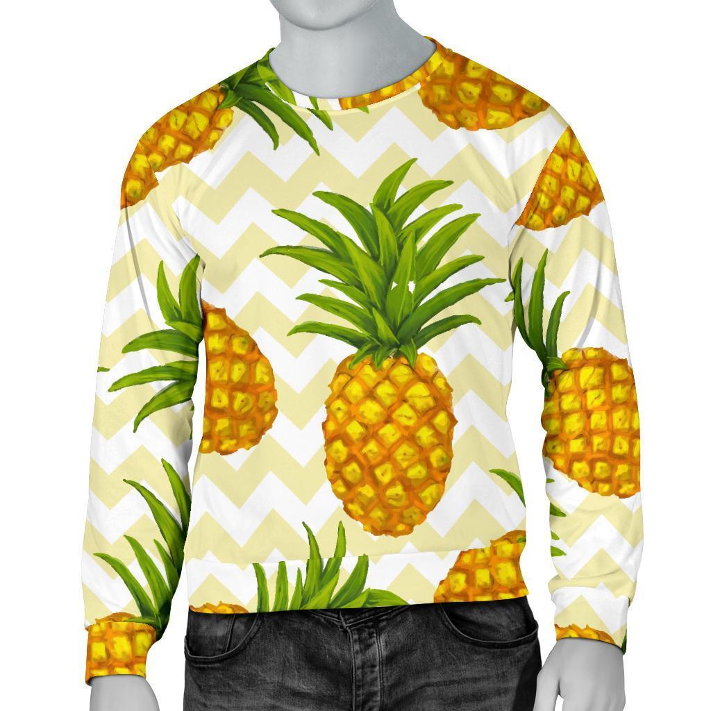 Beige Zig Zag Pineapple Pattern Print Men's Crewneck Sweatshirt GearFrost